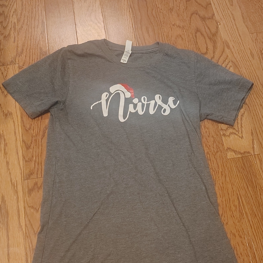 Gray Nurse T-Shirt with Santa Hat Design